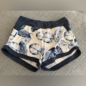 Kyodan Navy and White Leaf Print Athletic Shorts